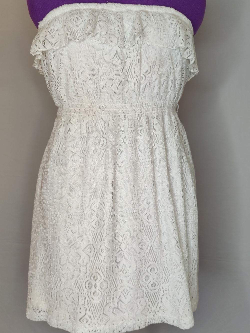 Strapless White Lace Ruffle Sundress